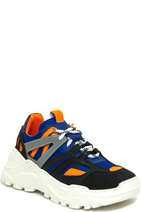 Black, Orange And Blue Fabric Sneakers
