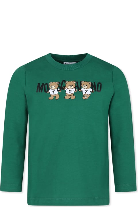 インテリア Moschino Green T-shirt For Kids With Three Teddy Bears
