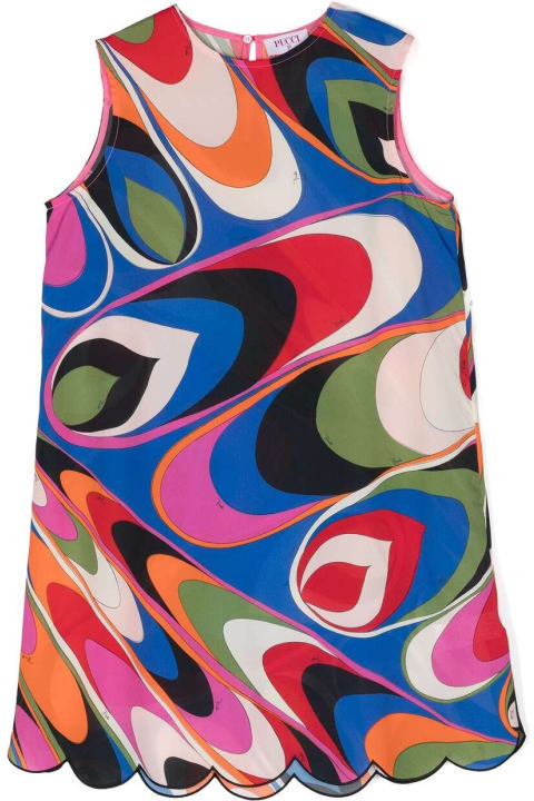 ガールズ Pucciのワンピース＆ドレス Pucci Multicoloured Wave Print Sleeveless Dress