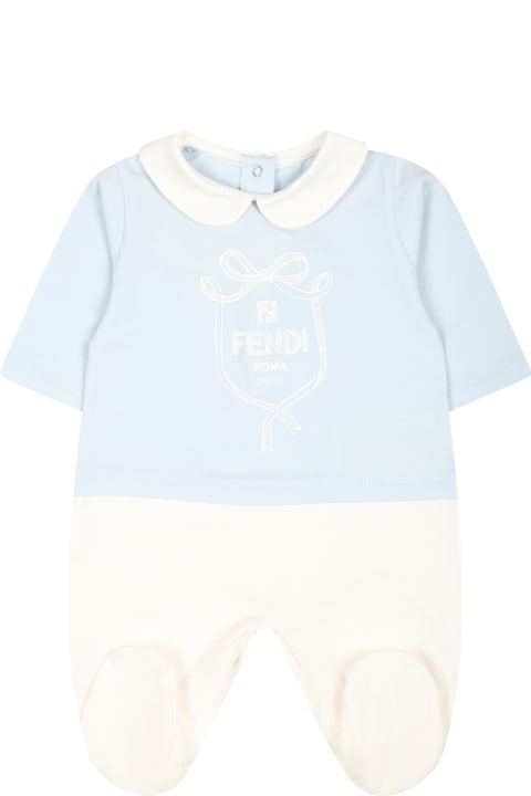 Fendi Clothing for Baby Girls Fendi Light Blue Babygrow Set For Baby Boy With Fendi Emblem