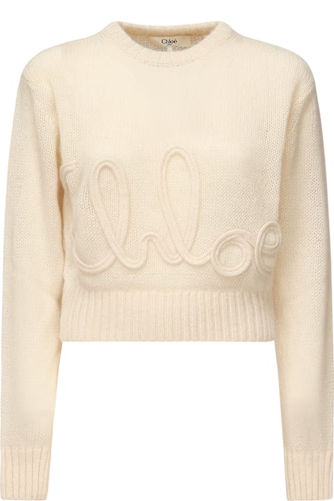 Chloé سترات لـ السيدات Chloé Alpaca Wool And Silk Knitted Logo Sweater