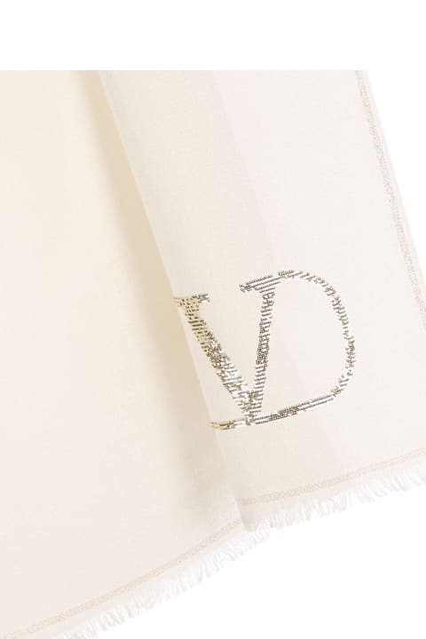 Homeware Valentino Garavani Logo Embellished Fringed Edge Scarf