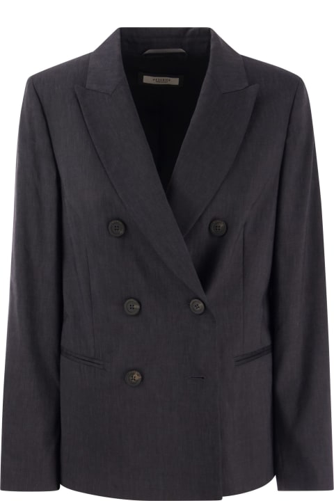 Wool And Linen Canvas Double-breasted Blazer