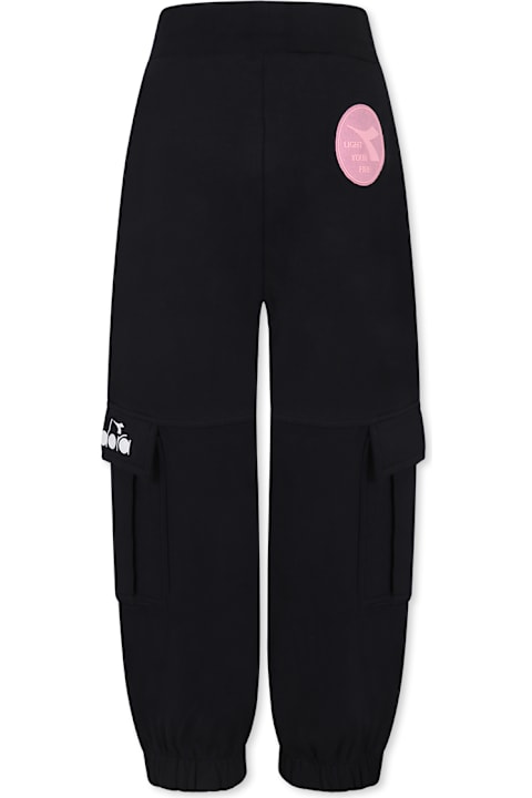 Bottoms for Girls Diadora Black Trousers For Girl With Logo