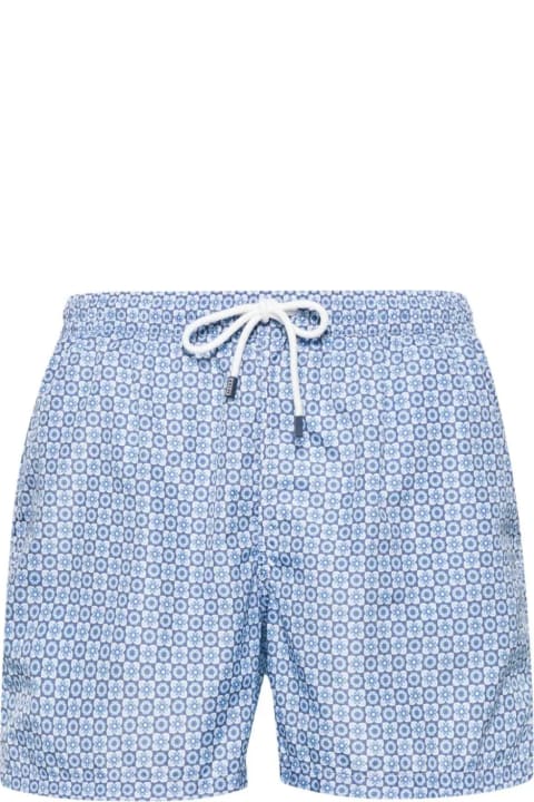 Swimwear for Men Fedeli Blue Swim Shorts With Flower Pattern