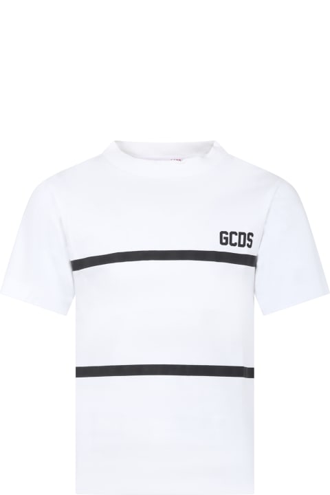 GCDS Mini for Kids GCDS Mini White T-shirt For Girl With Black Logo