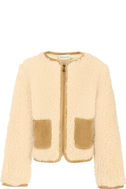 Homeware Moncler Ivory Fur Coat For Girl With Logo