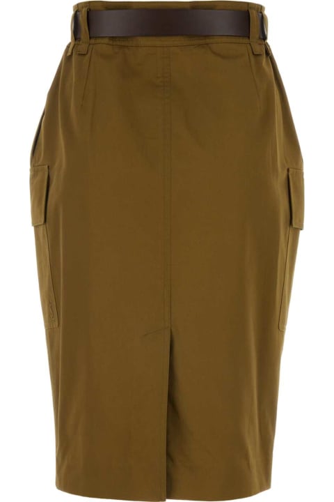 Saint Laurent for Women Saint Laurent Khaki Cotton Blend Skirt