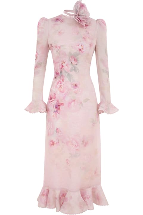 Homeware Zimmermann Pink Silk Linen Midi Dress