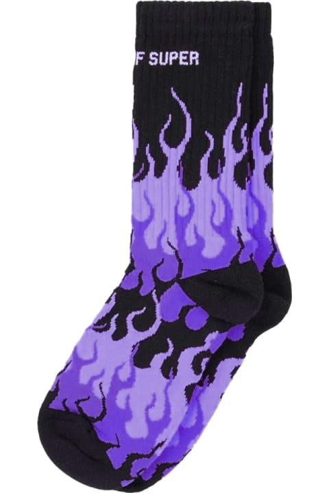 Vision of Super for Men Vision of Super Black Socks With Triple Purple Flame