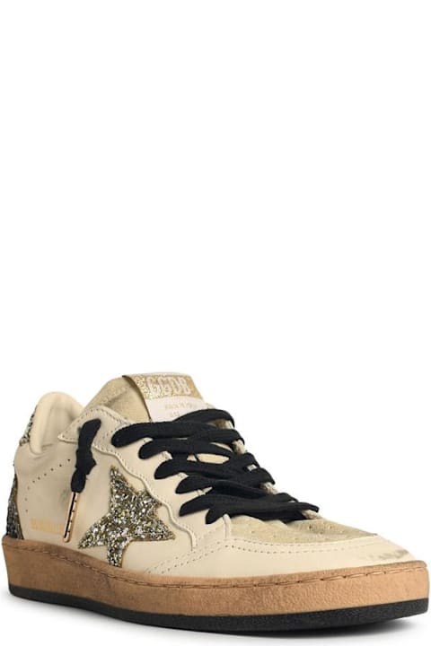 Golden Goose 'ball-star' White Leather Sneakers With Glitter Star And Heel