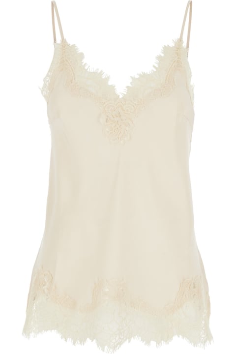 Underwear & Nightwear for Women Gold Hawk 'coco' White Camie Top With Tonal Lace Trim In Silk Woman