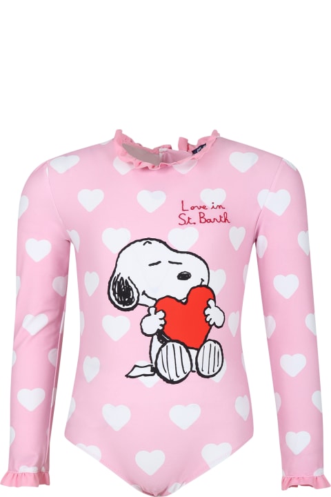 MC2 Saint Barth T-Shirts & Polo Shirts for Girls MC2 Saint Barth Pink Anti-uv Swimsuit For Girl With Snoopy Print
