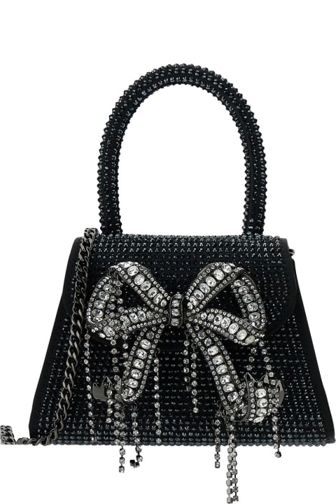 self-portrait for Women self-portrait Micro Black Handbag With All-over Rhinestone And Bow In Tech Fabric Woman