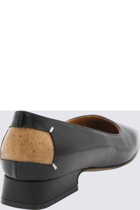 Maison Margiela Flat Shoes for Women Maison Margiela Black Leather Four Stitches Ballerinas