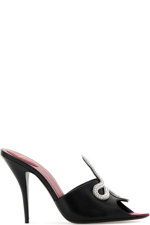 Valentino Garavani Black Leather Cåur Vipã¨re Mules