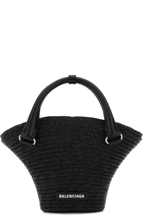 Balenciaga Sale for Women Balenciaga Black Straw Mini Beach Handbag