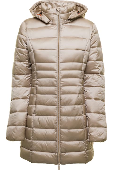 Reese Beige Quilted Nylon Long Ecological Down Jacket  Save The Duck Woman