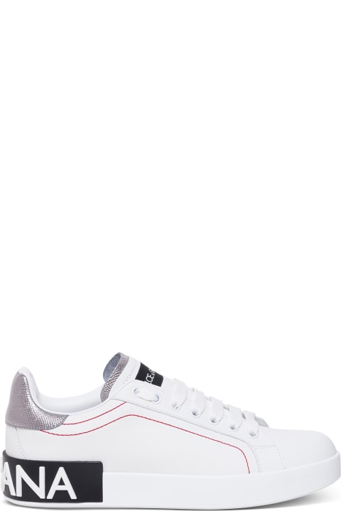 Portofino White Leather Sneakers With Logo