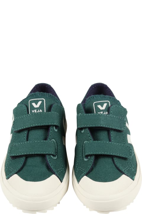 Shoes for Boys Veja Green Sneakers For Kids With Ivory Logo