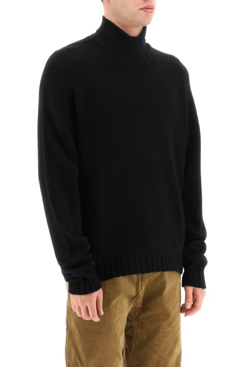Homeware Palm Angels Black Wool Sweater With White Curved Logo On The Back