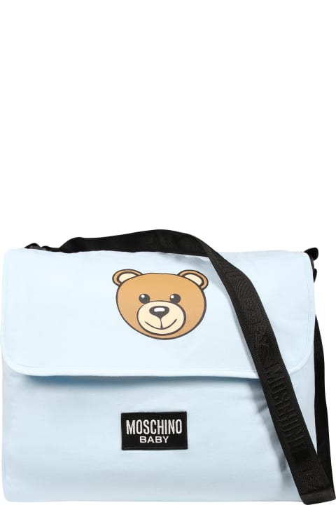 ベビーガールズのセール Moschino Light Blue Mother Bag For Baby Boy With Teddy Bear And Logo