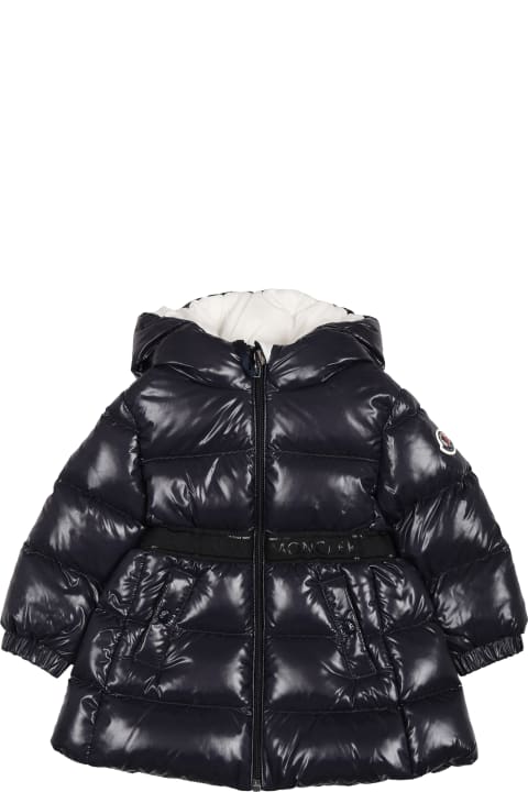 Topwear for Baby Girls Moncler Bleu Alis Down Jacket For Baby Girl With Logo