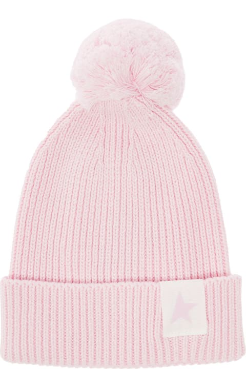 Pink Wool And Cotton Hat With Pom Pon Detail  Golden Goose Kids Girl