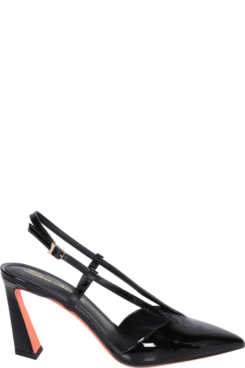 Santoni High-Heeled Shoes for Women Santoni Black Patent Leather Slingback Heels