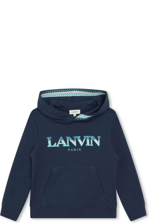 ボーイズ Lanvinのニットウェア＆スウェットシャツ Lanvin Blue Hoodie With Lanvin 'curb' Logo