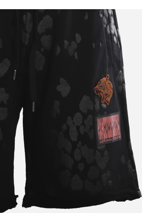 Cotton Shorts With Logo Patch And All-over Contrasting Print