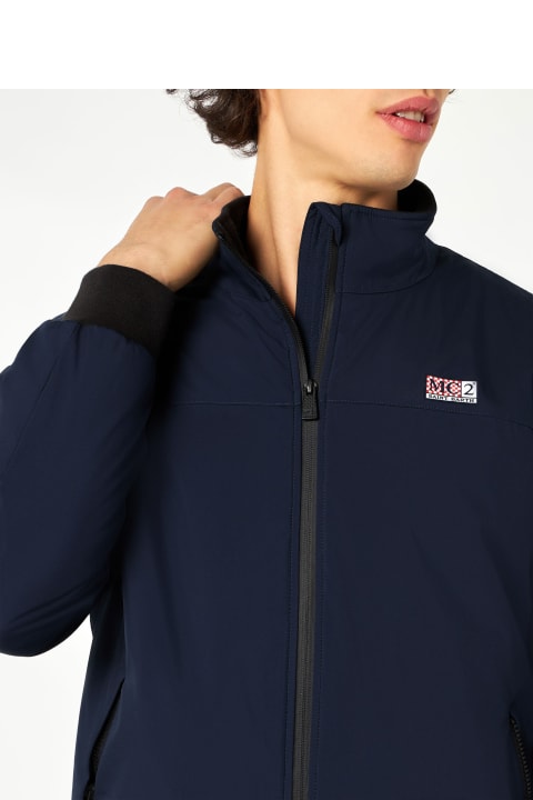 Homeware MC2 Saint Barth Man Blue Bomber Jacket Country With Furry Lining