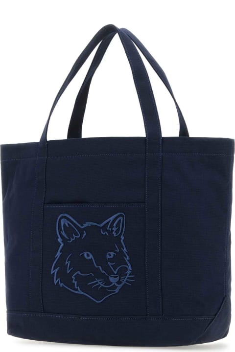 ウィメンズ Maison Kitsunéのトートバッグ Maison Kitsuné Navy Blue Canvas Big Shopping Bag