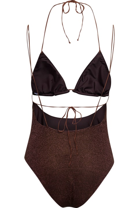 Oseree for Women Oseree 'lumiere Kini Maillot' Brown Swimsuit With Cut-out Detail In Lurex Woman