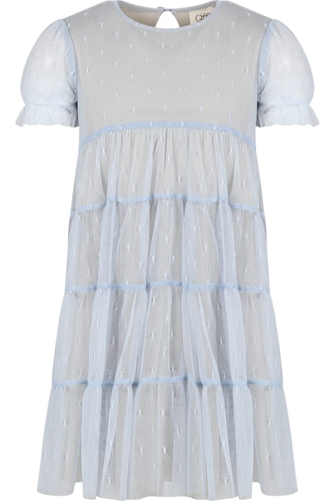 Caffe' d'Orzo Dresses for Girls Caffe' d'Orzo Light Blue Dress For Girl With Embroidery