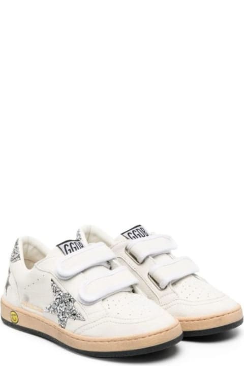 Golden Goose Sale for Kids Golden Goose 'ballstar' White Low Top Sneakers With Glitter Star Shaped Patch On The Side And Logo Patch On The Tongue In Leather Boy