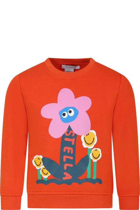 Stella McCartney Kids Sweaters & Sweatshirts for Girls Stella McCartney Kids Orange Sweatshirt For Girl With Multicolor Flower Print
