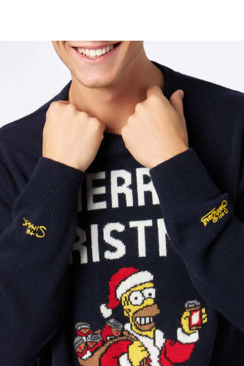 Homeware MC2 Saint Barth Man Crewneck Sweater With Homer Simpson Jacquard | The Simpsons Special Edition