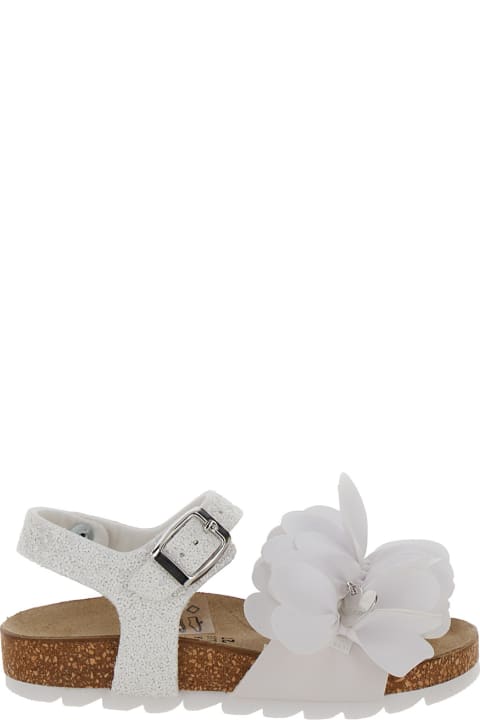 ガールズ Monnalisaのシューズ Monnalisa White Sandals With Petals And Glitters In Polyurethane Girl
