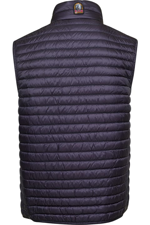 'gino' Blue Padded And Quilted Vest With Zip In Polyamide Man
