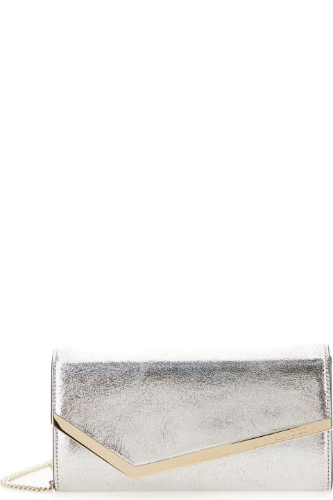 Homeware Jimmy Choo 'emmie' Champagne Clutch With Chain In Laminated Leather Woman