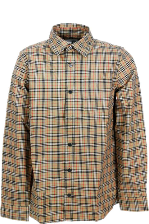 Burberry Shirts for Boys Burberry Long-sleeved Shirt In Stretch Cotton With Micro Tartan Motif
