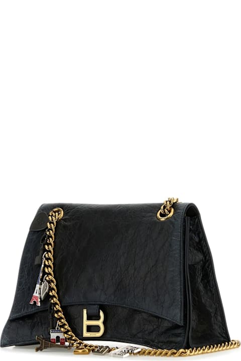 Homeware Balenciaga Black Leather Medium Crush Chain Shoulder Bag