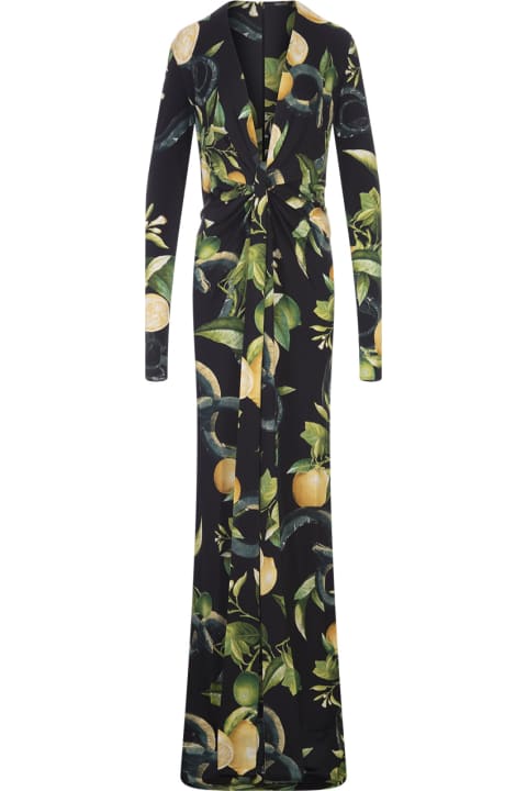 Jumpsuits for Women Roberto Cavalli Long Black Dress With Lemons Print