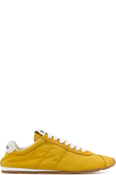 New Season Shoes for Women Miu Miu Yellow Fabric And Suede Sneakers