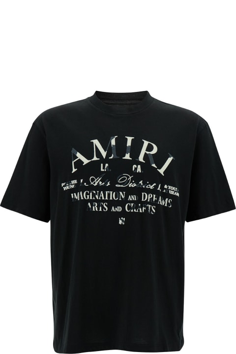 Topwear for Men AMIRI Black T-shirt With Distressed Arts District Print In Cotton Man