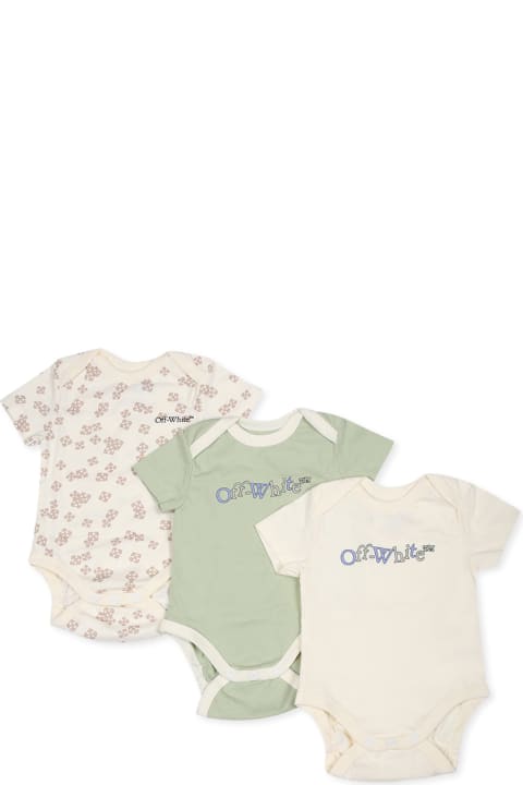 أطقم وبودي سوت لـ رُضع بنات Off-White Multicolor Bodysuit Set For Babyboy With Logo