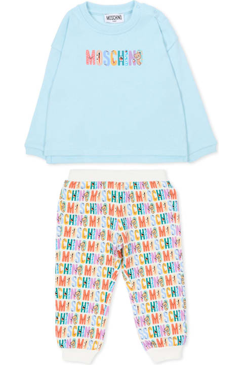 Homeware Moschino Light Blue Suit For Baby Boy With Logo