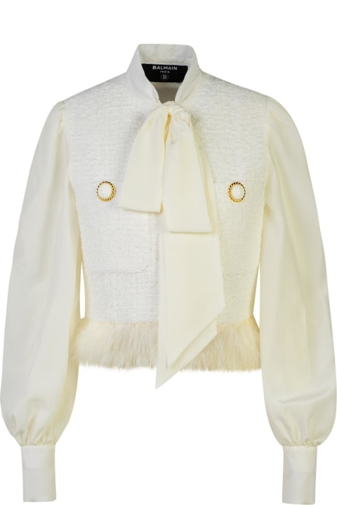 Topwear for Women Balmain White Cotton Blend Jacket