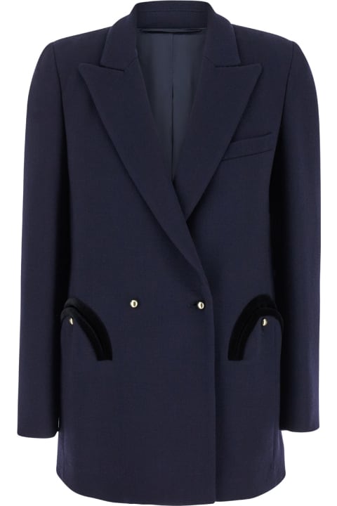 Blazé Milano Coats & Jackets for Women Blazé Milano 'resolute' Navy Blue Double-breasted Jacket With Peak Revers In Wool Woman